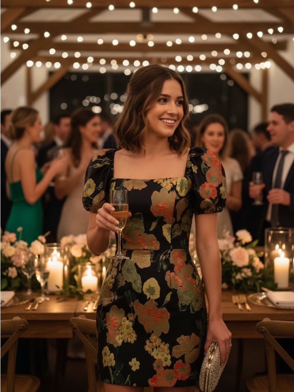Lulu's Black Floral Puff-Sleeve Mini Dress